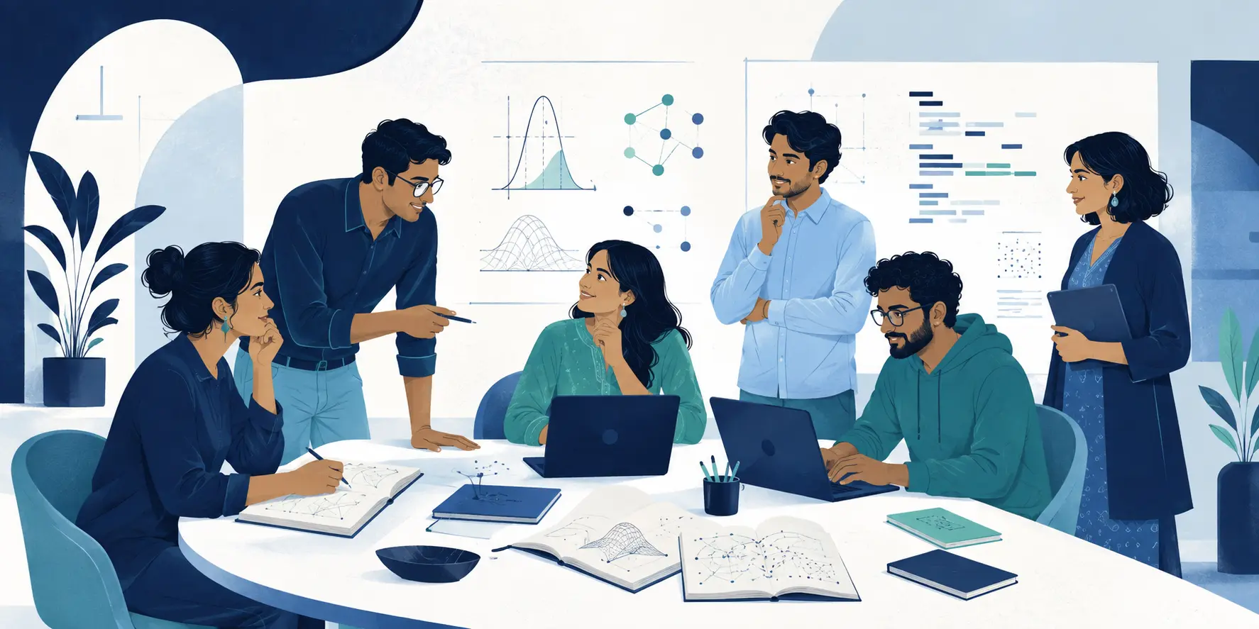 Quantitative researchers and software developers reviewing a technical idea together